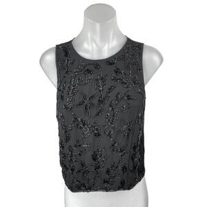 Forever 21 Women's Black Floral Beaded Embellished Sleeveless Crop Tank Top Sz S